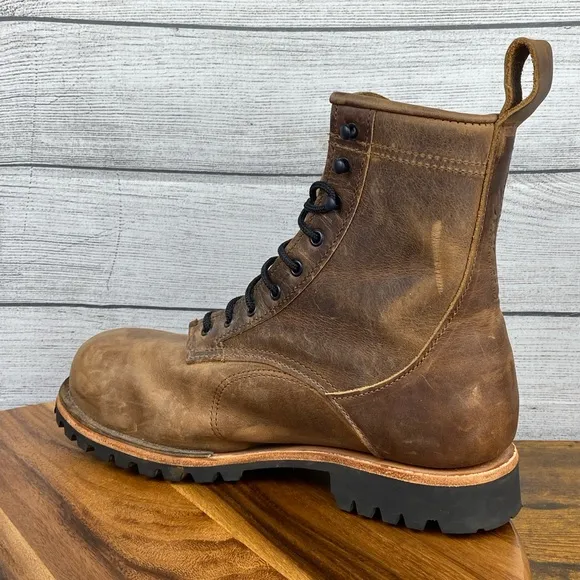 Origin USA The Origin Work Boot 8 inch Big Lug Whiskey Brown Leather Mens 11.5 D