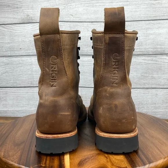 Origin USA The Origin Work Boot 8 inch Big Lug Whiskey Brown Leather Mens 11.5 D