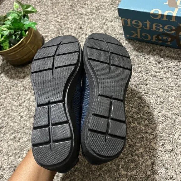 OTBT Scamper Leather Low Wedge Shoes Ankle Strap Size 7.5 M Blue Leather New
