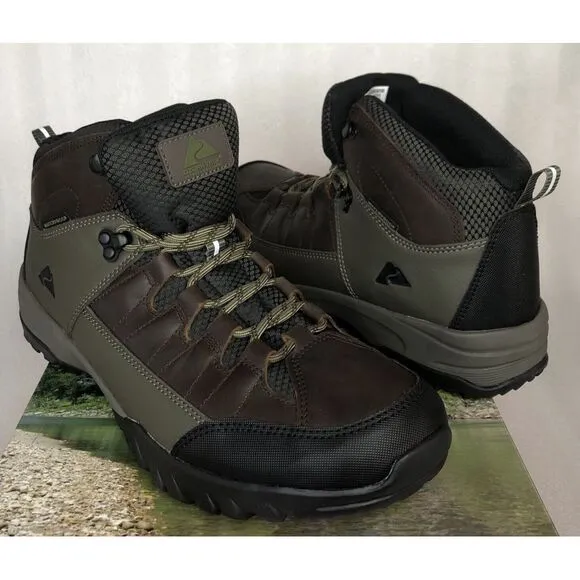 Ozark Trail Men's Meadows Waterproof Brown Leather Hiking Work Boots Size 9.5