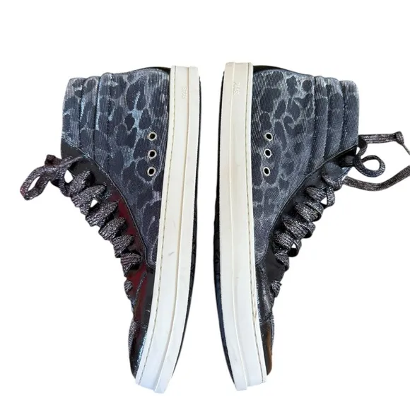 P448 SKATE HIGH TOP LEOPARD PRINT TEXTILE / LEATHER SNEAKERS SIZE 38 IN BLACK