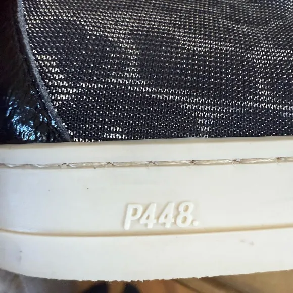 P448 SKATE HIGH TOP LEOPARD PRINT TEXTILE / LEATHER SNEAKERS SIZE 38 IN BLACK