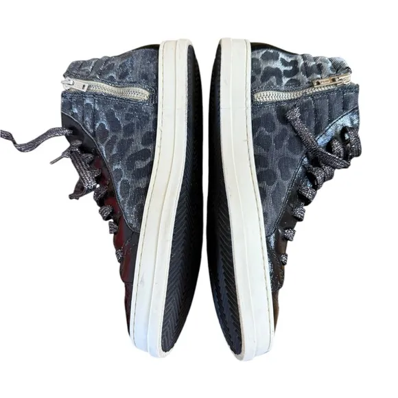 P448 SKATE HIGH TOP LEOPARD PRINT TEXTILE / LEATHER SNEAKERS SIZE 38 IN BLACK