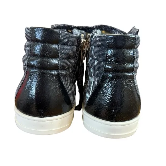 P448 SKATE HIGH TOP LEOPARD PRINT TEXTILE / LEATHER SNEAKERS SIZE 38 IN BLACK