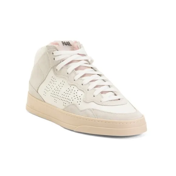 P448 WHITE/TAN Made In Italy Leather Balihir High Top Sneakers