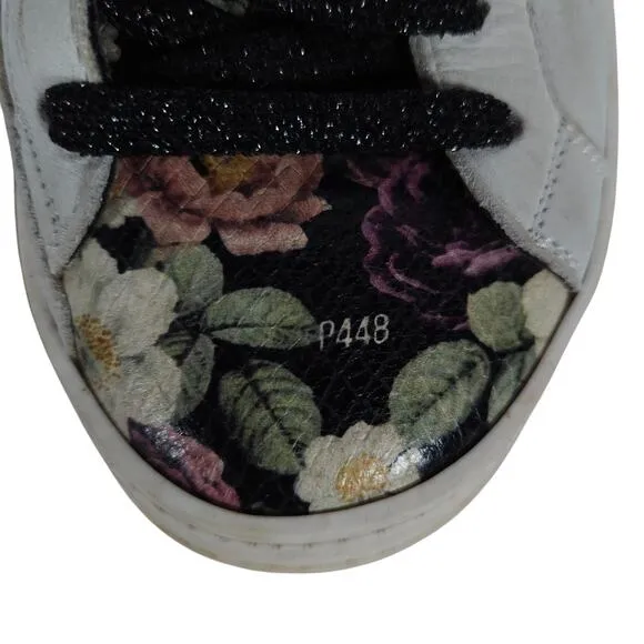 P448 Womens Sneakers 39 Floral Leather Low Top Lace Up Casual Streetwear Shoes