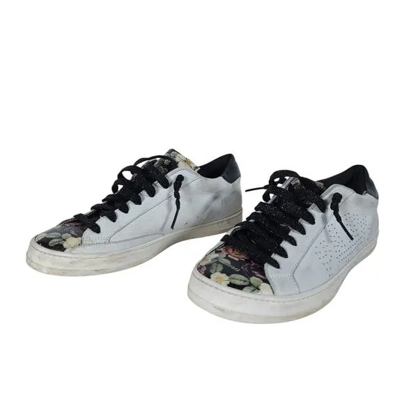 P448 Womens Sneakers 39 Floral Leather Low Top Lace Up Casual Streetwear Shoes