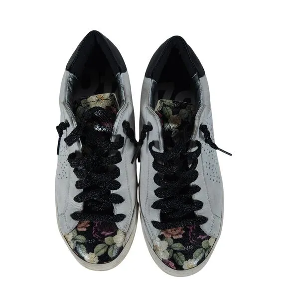 P448 Womens Sneakers 39 Floral Leather Low Top Lace Up Casual Streetwear Shoes