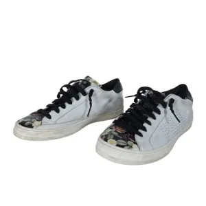 P448 Womens Sneakers 39 Floral Leather Low Top Lace Up Casual Streetwear Shoes