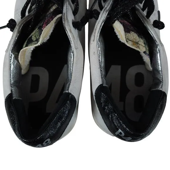 P448 Womens Sneakers 39 Floral Leather Low Top Lace Up Casual Streetwear Shoes