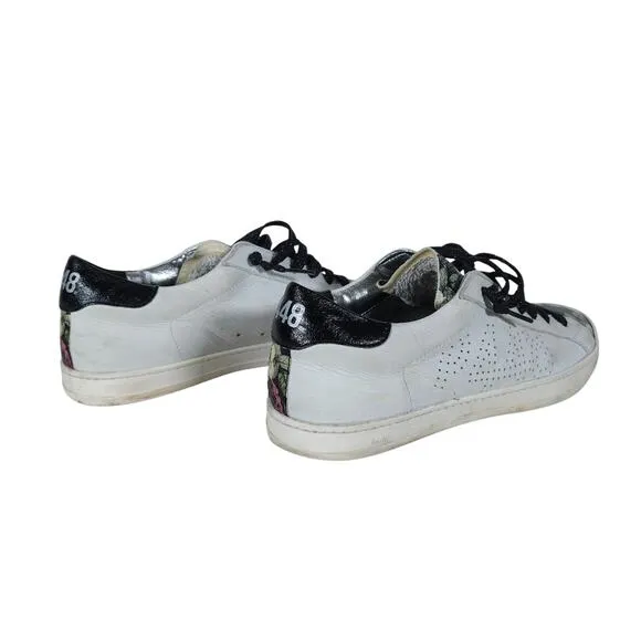 P448 Womens Sneakers 39 Floral Leather Low Top Lace Up Casual Streetwear Shoes