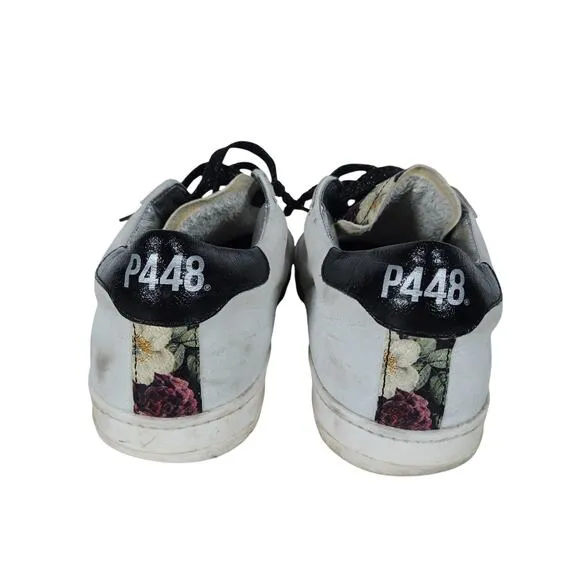 P448 Womens Sneakers 39 Floral Leather Low Top Lace Up Casual Streetwear Shoes