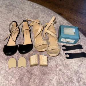 Pashion Footwear Women’s 5 Black Tan Heels to Flats Shoes Set Lot