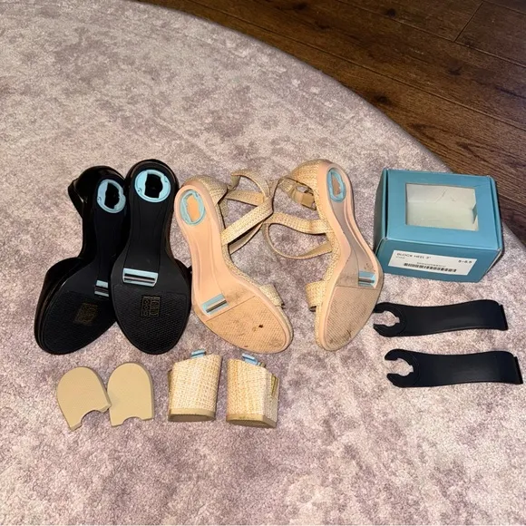 Pashion Footwear Women’s 5 Black Tan Heels to Flats Shoes Set Lot