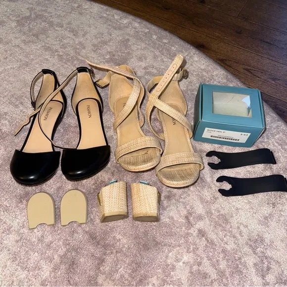 Pashion Footwear Women’s 5 Black Tan Heels to Flats Shoes Set Lot