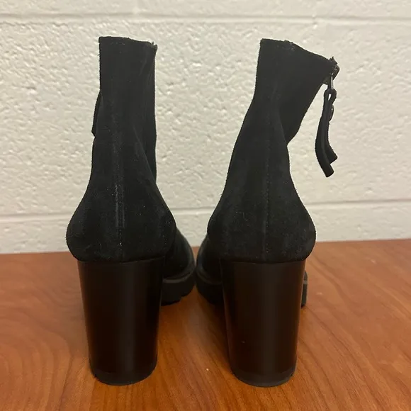 PAUL GREEN Sloane Lug Sole Bootie Black Suede PLATFORM Shoes Heeled Size 6 3.5