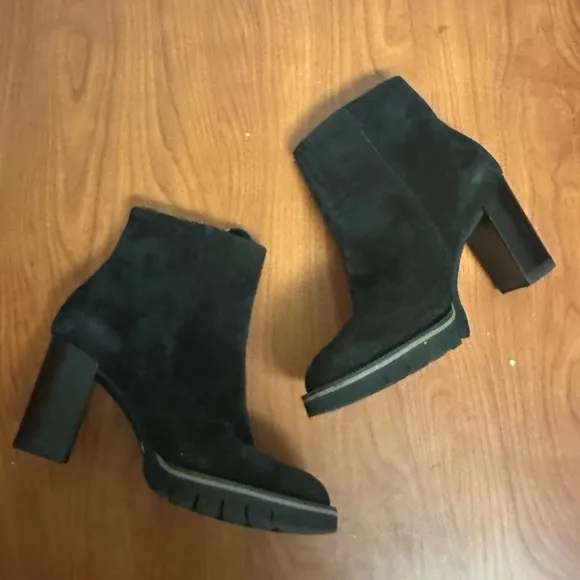 PAUL GREEN Sloane Lug Sole Bootie Black Suede PLATFORM Shoes Heeled Size 6 3.5