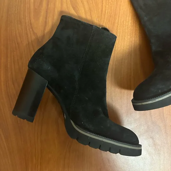 PAUL GREEN Sloane Lug Sole Bootie Black Suede PLATFORM Shoes Heeled Size 6 3.5