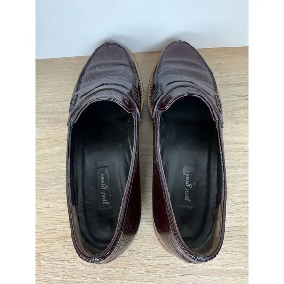 Paul Green Women's Size 6 Brown Natasha Crinkled Leather Slip On Loafers Shoes