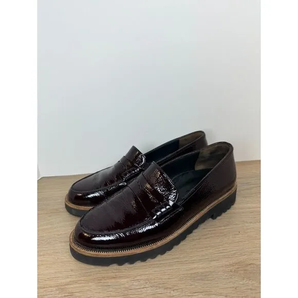 Paul Green Women's Size 6 Brown Natasha Crinkled Leather Slip On Loafers Shoes