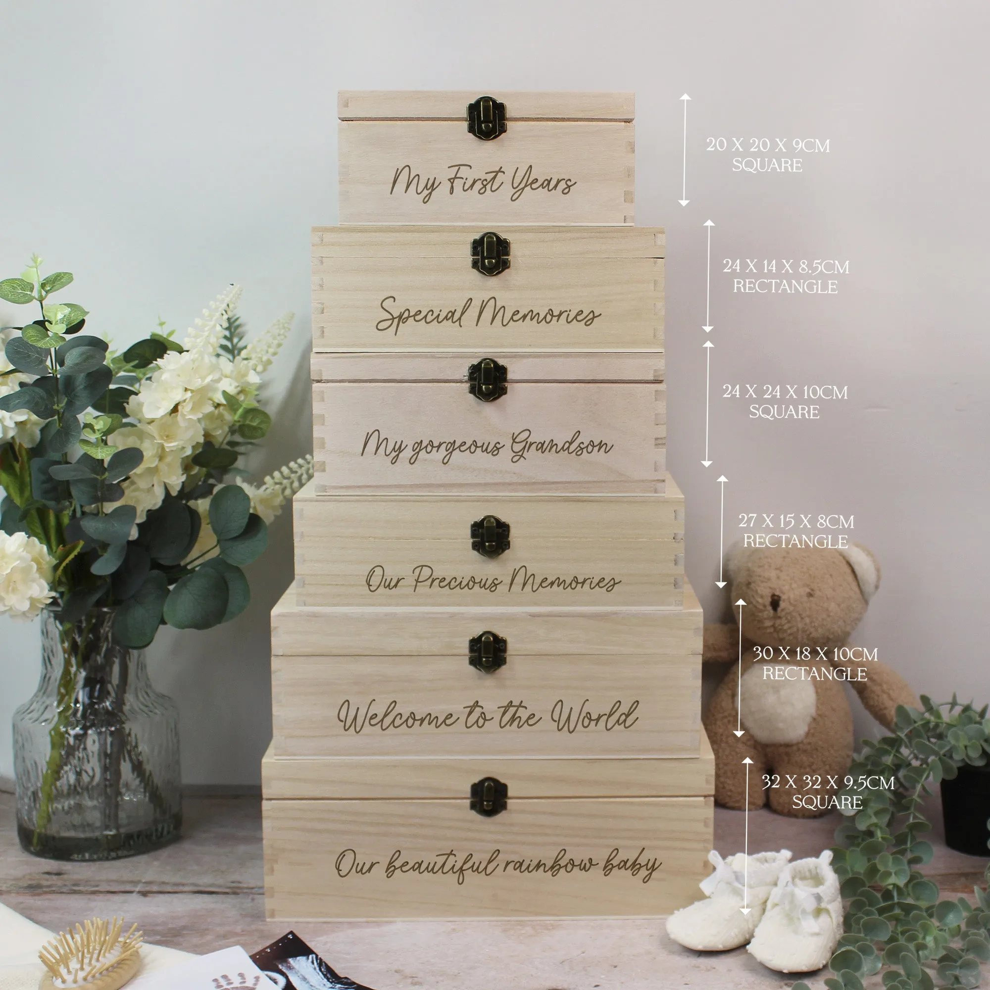 Personalised New Baby Wooden Keepsake Box in 6 Sizes