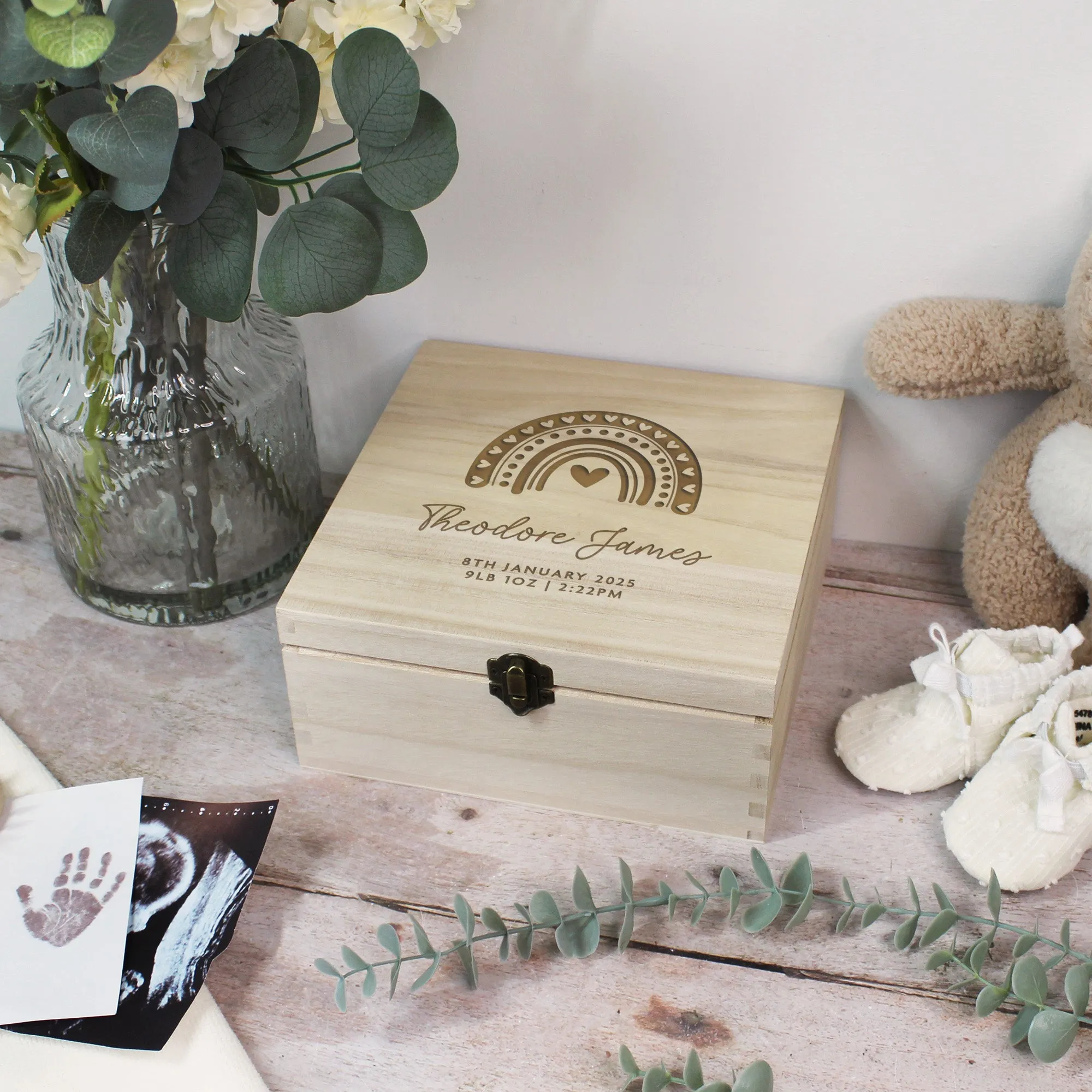 Personalised New Baby Wooden Keepsake Box in 6 Sizes