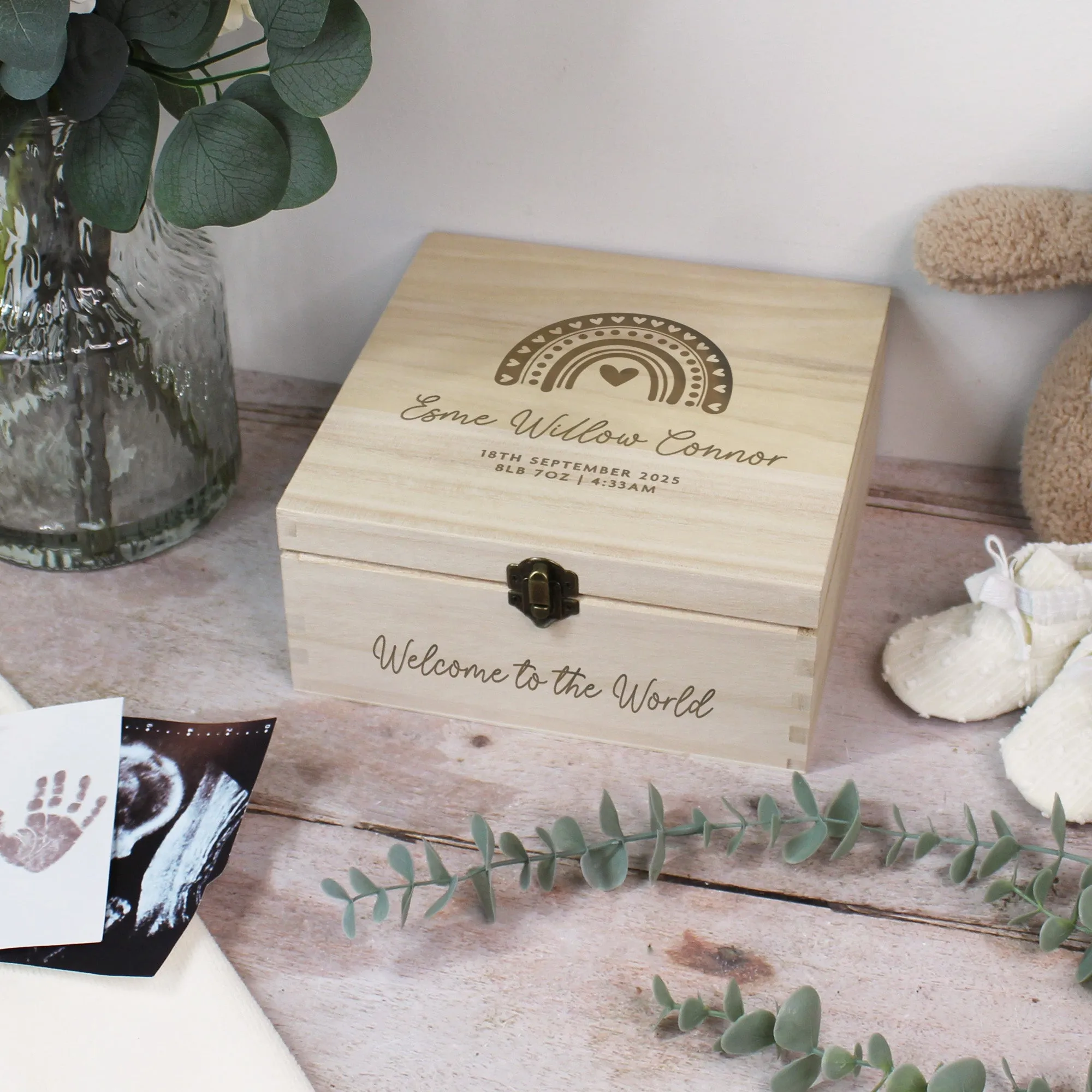Personalised New Baby Wooden Keepsake Box in 6 Sizes