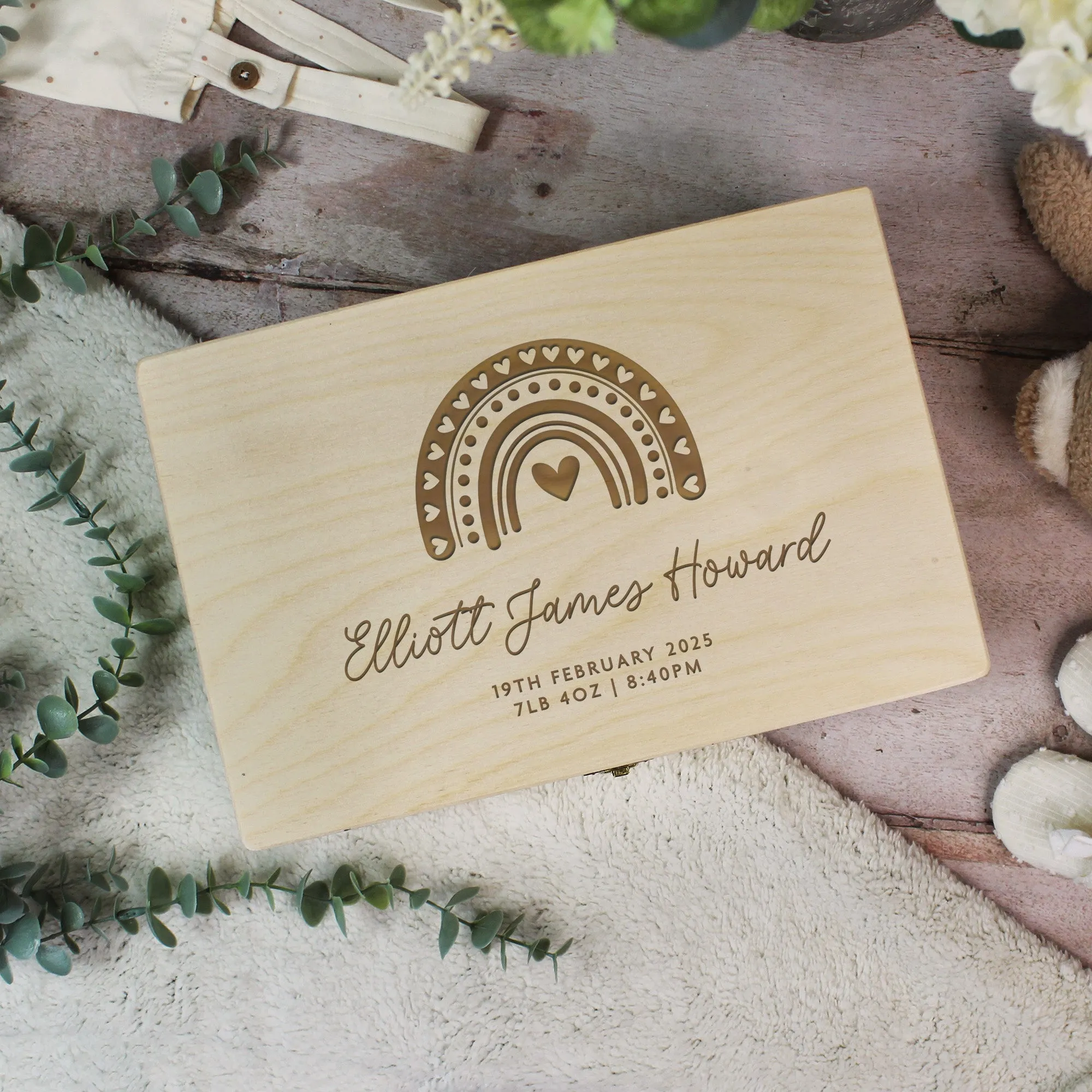 Personalised New Baby Wooden Keepsake Box in 6 Sizes