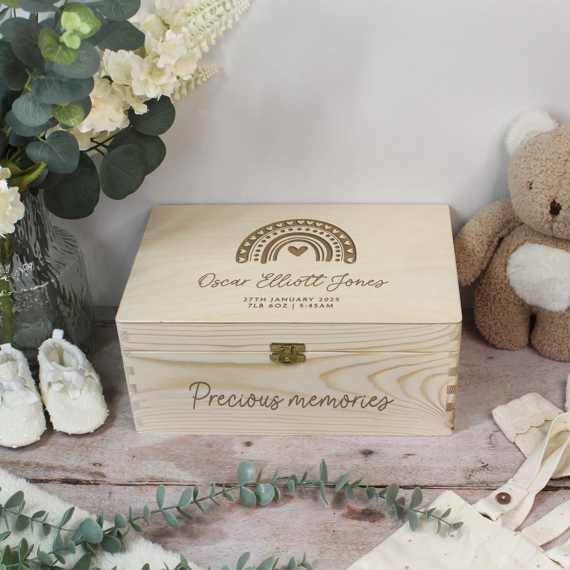 Personalised New Baby Wooden Keepsake Box in 6 Sizes