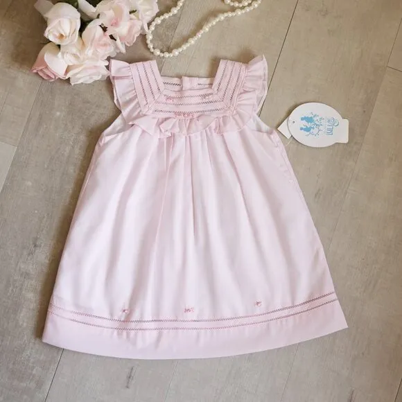 Pink Dress Bonnet Bloomer Set Flutter Sleeves Heirloom Details Boutique NWT