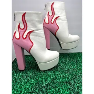 Pink Platform Boots Women‎ 70s Rock Disco Party exotic dancer Faux Leather Ankle