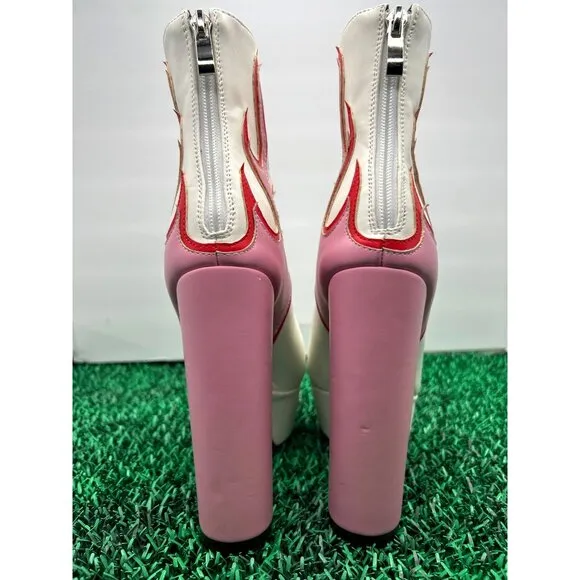 Pink Platform Boots Women‎ 70s Rock Disco Party exotic dancer Faux Leather Ankle