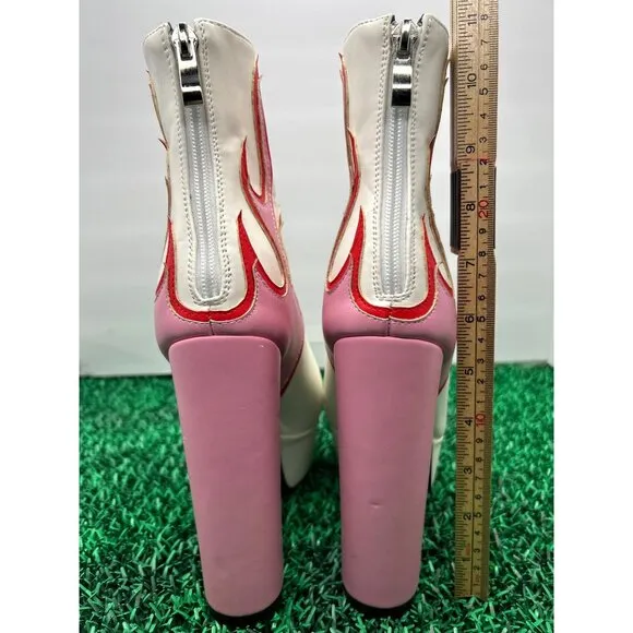Pink Platform Boots Women‎ 70s Rock Disco Party exotic dancer Faux Leather Ankle