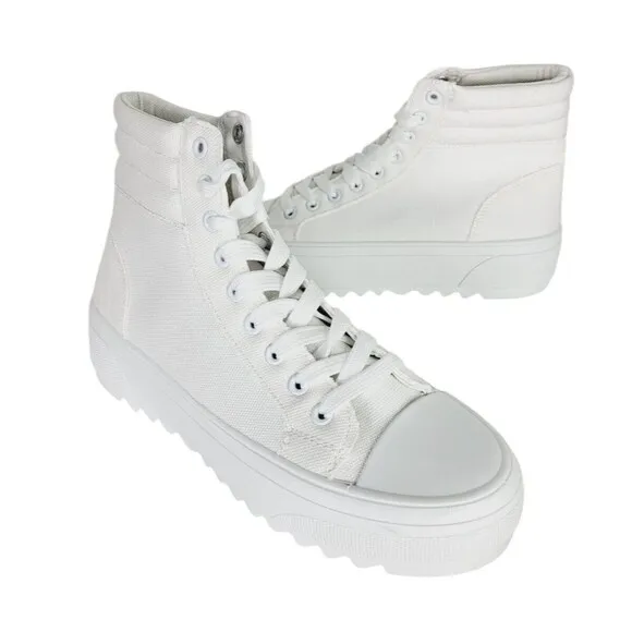 Platform High-Top Skate Sneaker White Canvas Lace-up Women's Size 9 NEW Shein