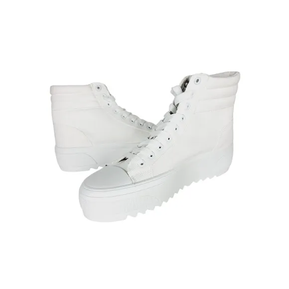 Platform High-Top Skate Sneaker White Canvas Lace-up Women's Size 9 NEW Shein