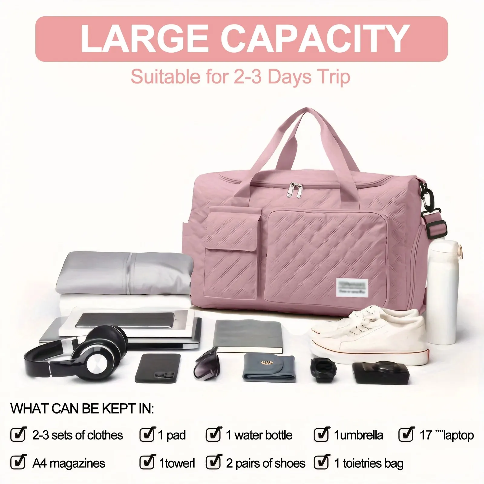 Pocket/Adjustable Plane Wet Tote Weekender on Compartment, for Waterproof Carry Huge selection with Strap/Shoe Foldable Gym Bag Bags Women Overnight Machine-learning Sports for Travel Men, Pink Dance, Duffle Bag Bag