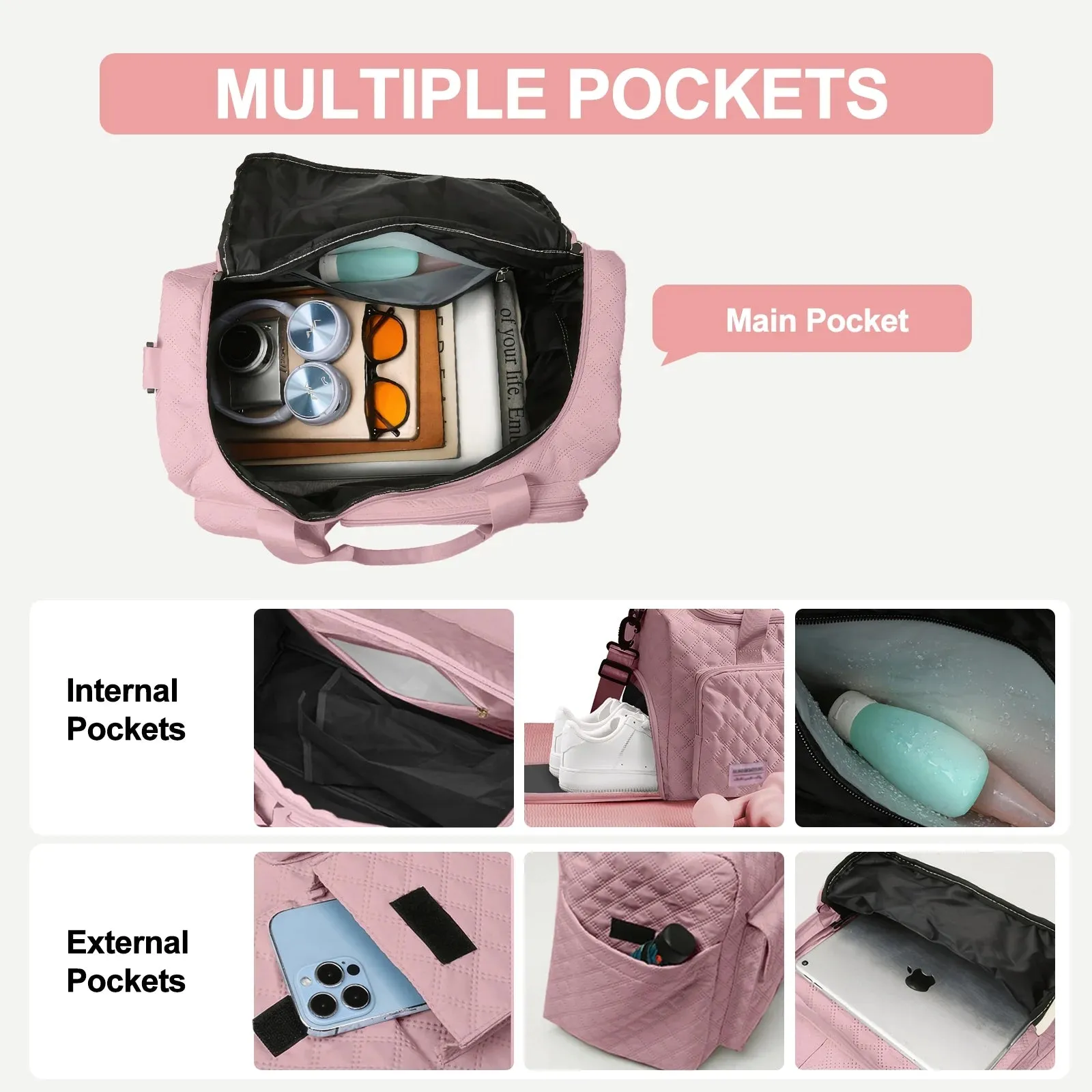 Pocket/Adjustable Plane Wet Tote Weekender on Compartment, for Waterproof Carry Huge selection with Strap/Shoe Foldable Gym Bag Bags Women Overnight Machine-learning Sports for Travel Men, Pink Dance, Duffle Bag Bag