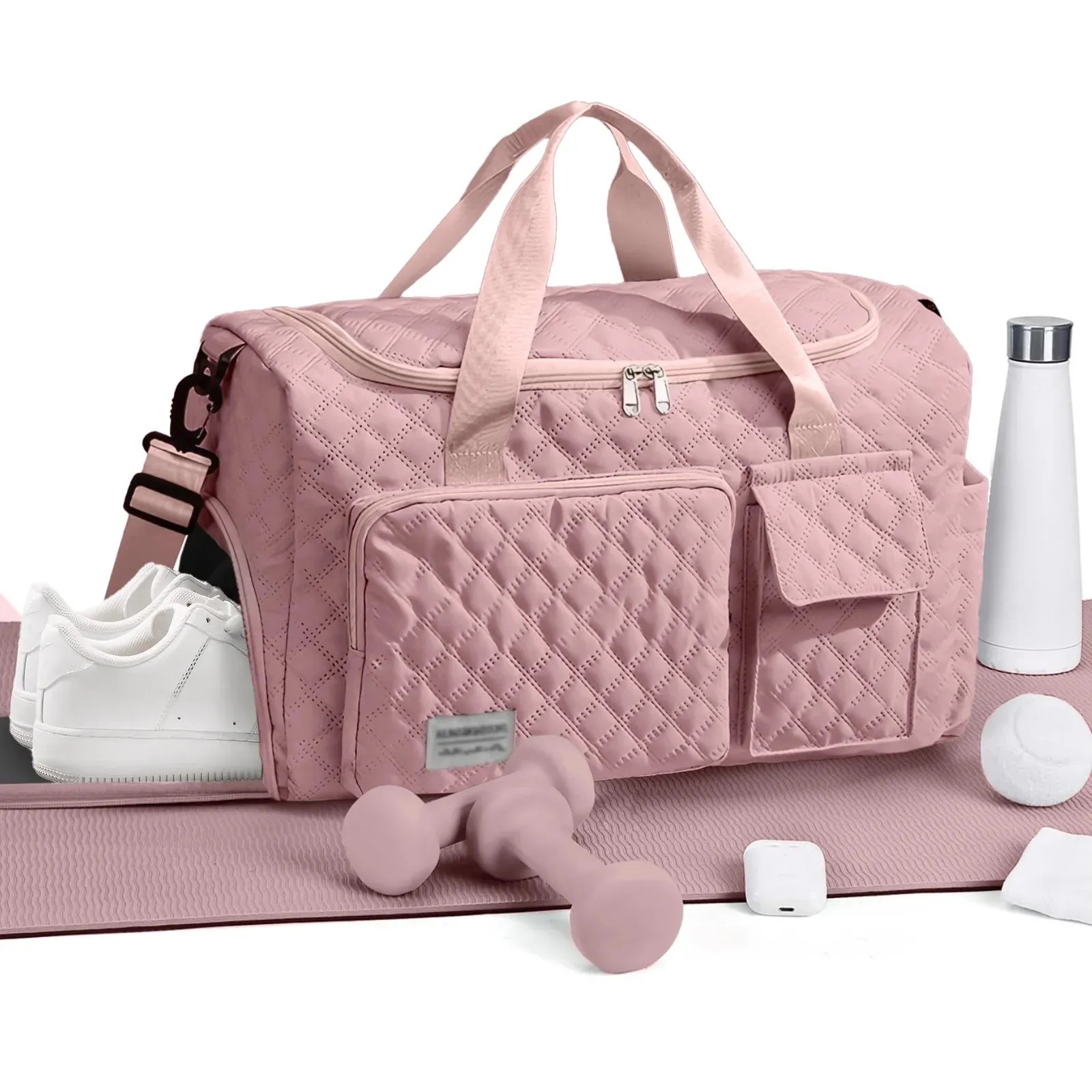 Pocket/Adjustable Plane Wet Tote Weekender on Compartment, for Waterproof Carry Huge selection with Strap/Shoe Foldable Gym Bag Bags Women Overnight Machine-learning Sports for Travel Men, Pink Dance, Duffle Bag Bag