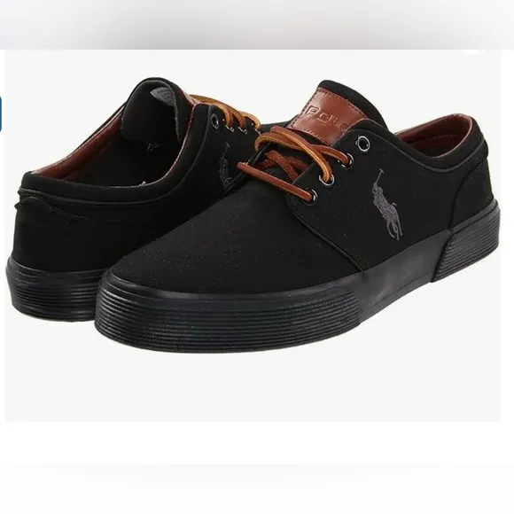 Polo Ralph Lauren Faxon Canvas Lace-Up Sneakers BLK 10