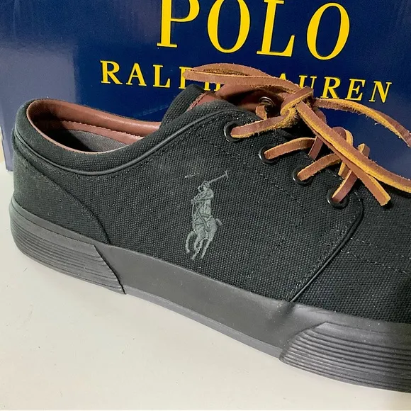 Polo Ralph Lauren Faxon Canvas Lace-Up Sneakers BLK 10