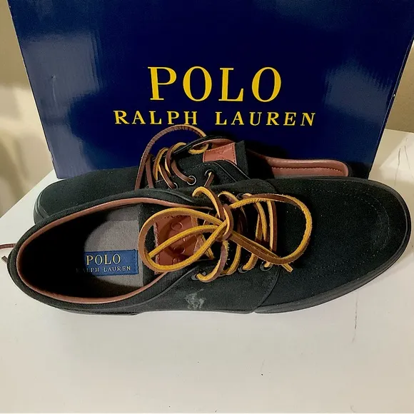 Polo Ralph Lauren Faxon Canvas Lace-Up Sneakers BLK 10