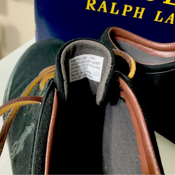 Polo Ralph Lauren Faxon Canvas Lace-Up Sneakers BLK 10