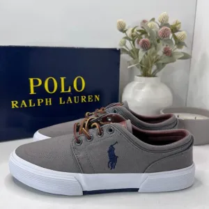 Polo Ralph Lauren Faxon Low Grey Canvas Lace Up Sneakers Men's US 7.5 D NWB