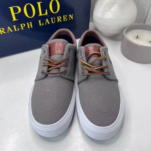 Polo Ralph Lauren Faxon Low Grey Canvas Lace Up Sneakers Men's US 7.5 D NWB