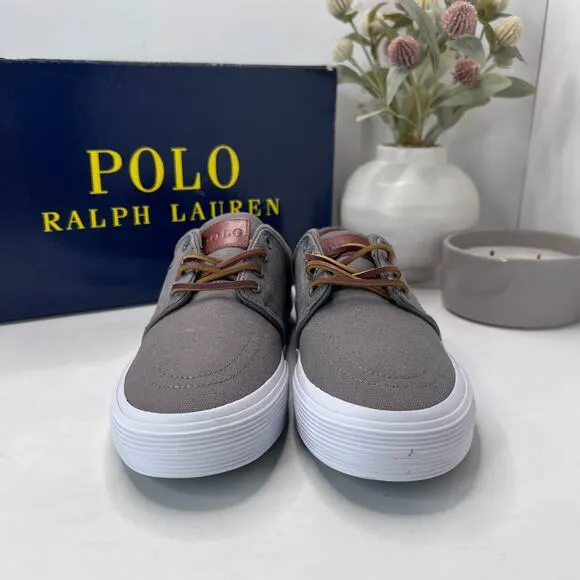 Polo Ralph Lauren Faxon Low Grey Canvas Lace Up Sneakers Men's US 7.5 D NWB
