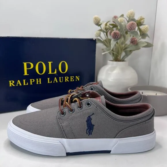 Polo Ralph Lauren Faxon Low Grey Canvas Lace Up Sneakers Men's US 7.5 D NWB