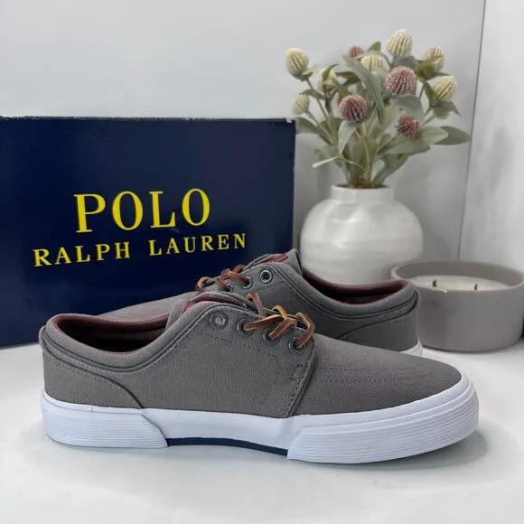 Polo Ralph Lauren Faxon Low Grey Canvas Lace Up Sneakers Men's US 7.5 D NWB