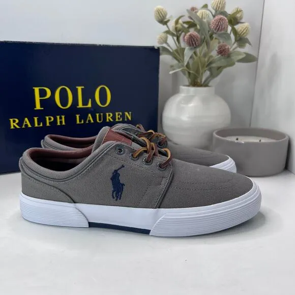 Polo Ralph Lauren Faxon Low Grey Canvas Lace Up Sneakers Men's US 7.5 D NWB
