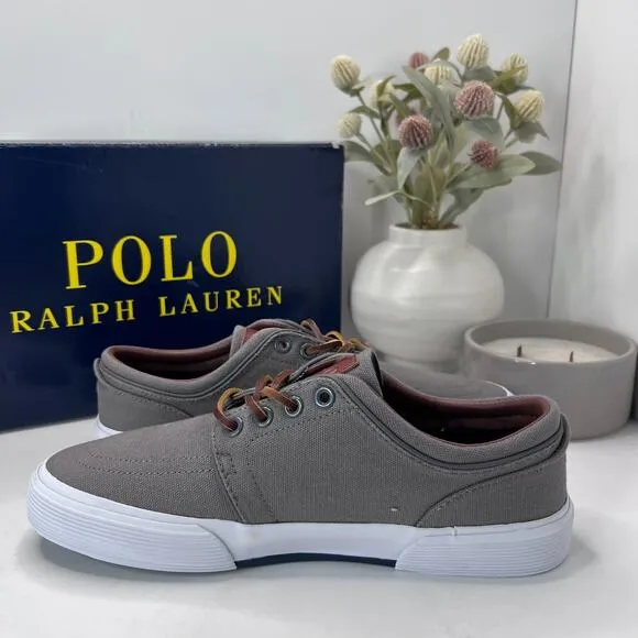 Polo Ralph Lauren Faxon Low Grey Canvas Lace Up Sneakers Men's US 7.5 D NWB