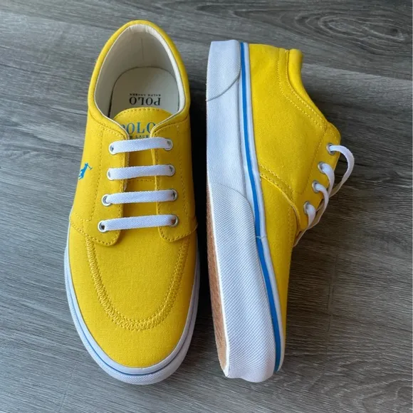 Polo Ralph Lauren Faxon X Men’s Size 8 Yellow Canvas Low Top Lace-Up Sneakers